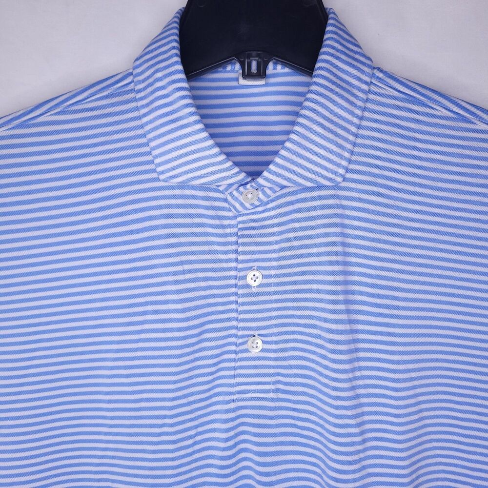 Holderness Bourne Polo Shirt Mens XL Striped Blue, White Tailored Fit